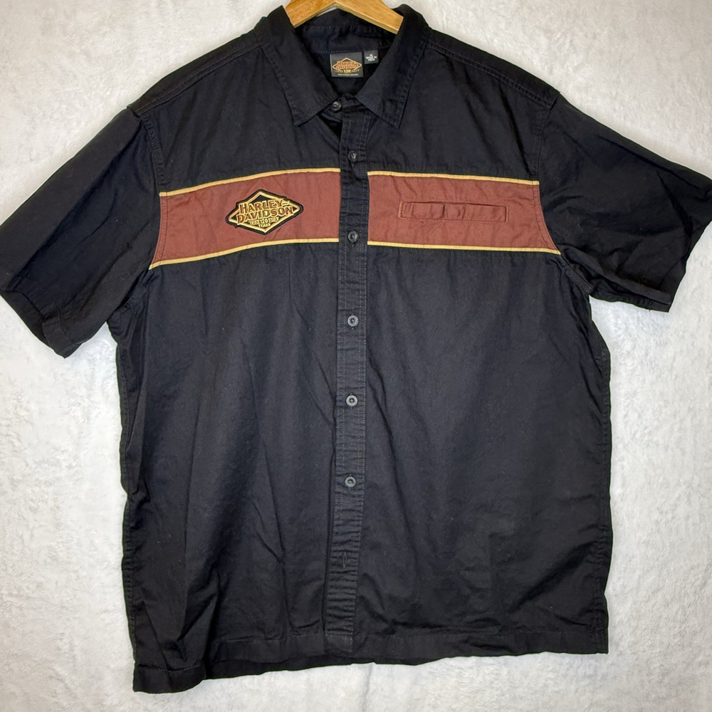 Harley Davidson Men Size XL Button Up Shirt Black Woven 120 Anniversary